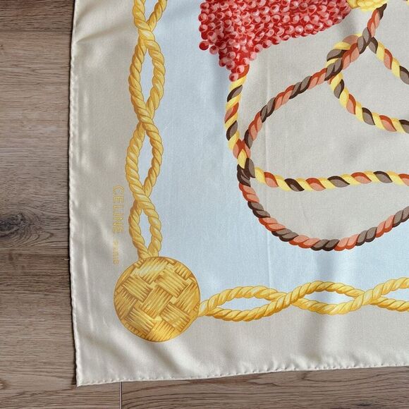 CELINE Scarf Circle Logo Rope Large Beige Gold - Picture 4 of 7